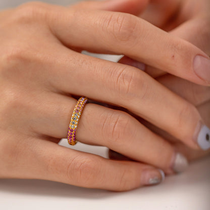 Inlaid Multicolour Zircon Ring