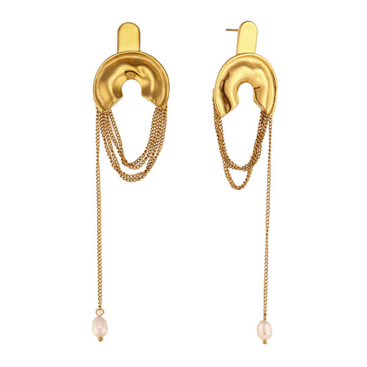 Semicircle Chain Tassel Earrings