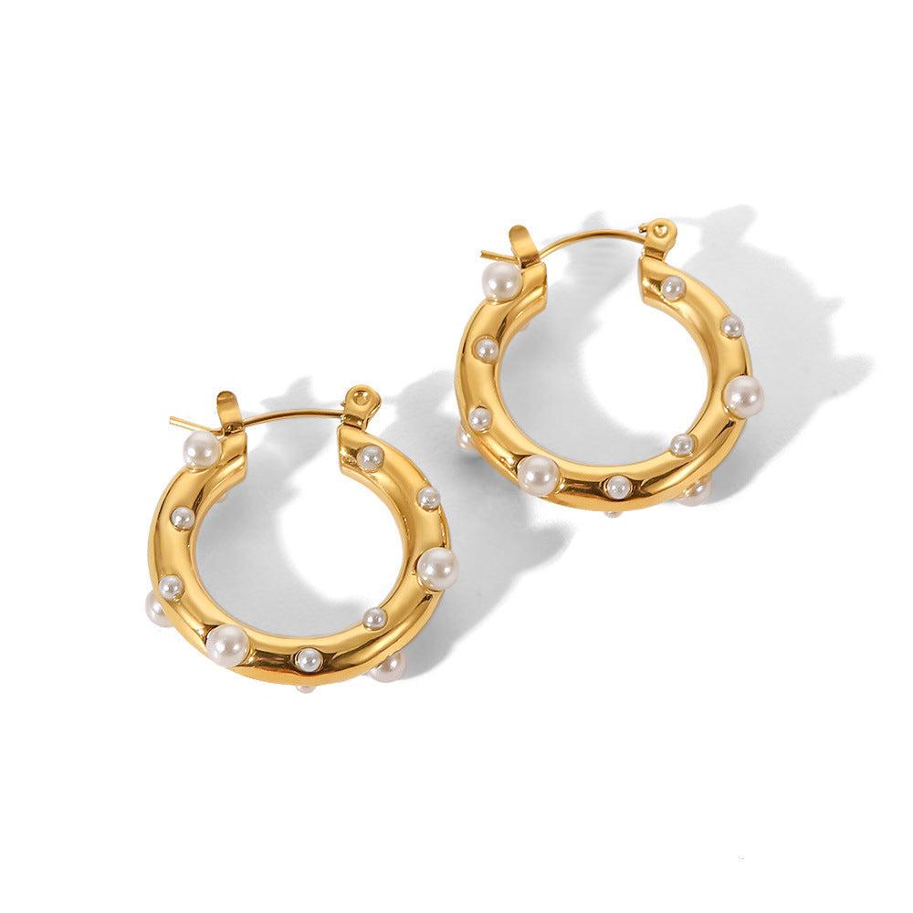 Zircon Pearl Hoop Earrings