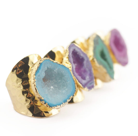 Gold Druzy Stone Adjustable Ring