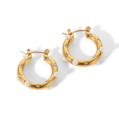 Zircon Pearl Hoop Earrings