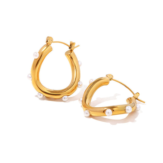 Asymmetric Pearl Hoop Earrings