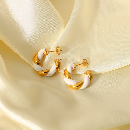 White and Gold Twist Hoop Earrings