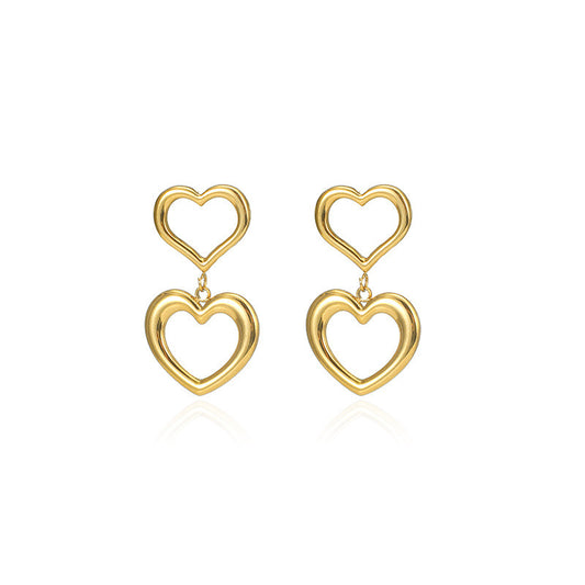 Double Layer Heart Pendant Earrings