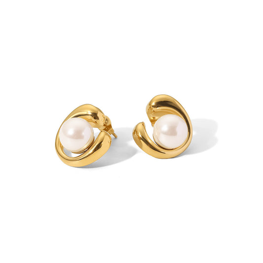 Geometric Pearl Stud Earrings