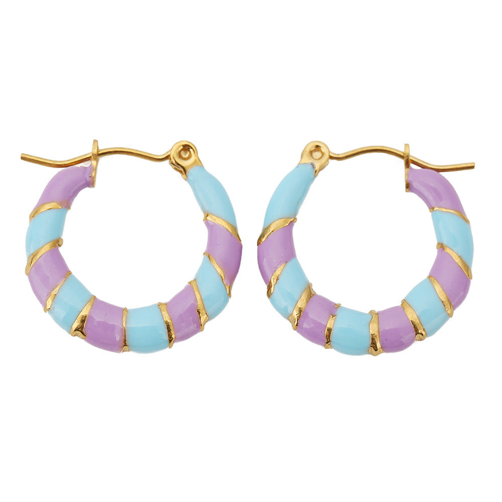 Two-Tone Oil Drop C-Shaped Earrings