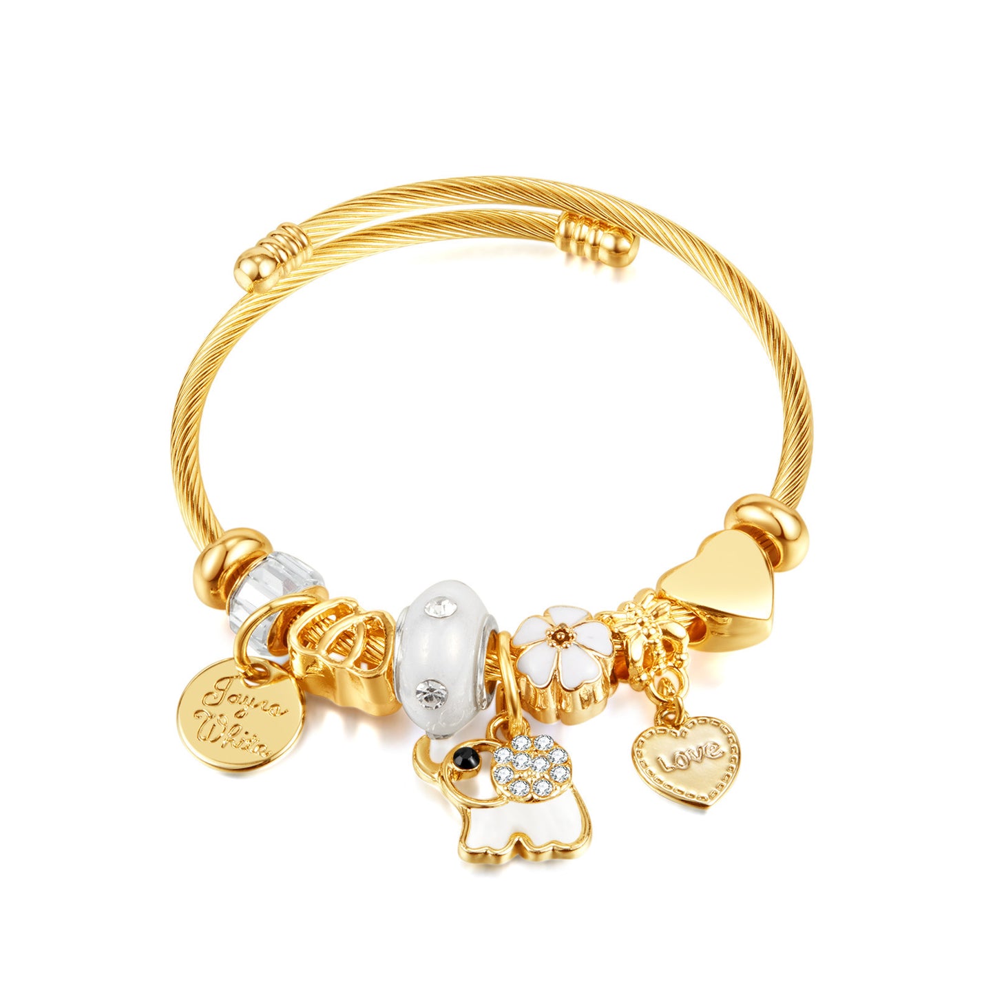 Flower & Elephant Charm Bracelet