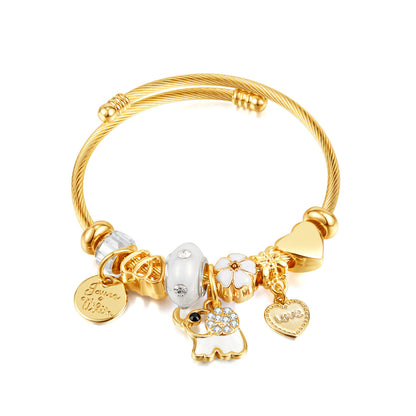 Flower & Elephant Charm Bracelet