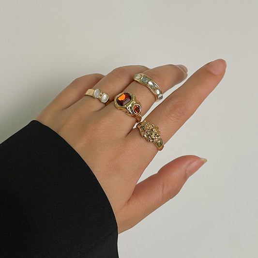 4PC Geometric Retro Rings