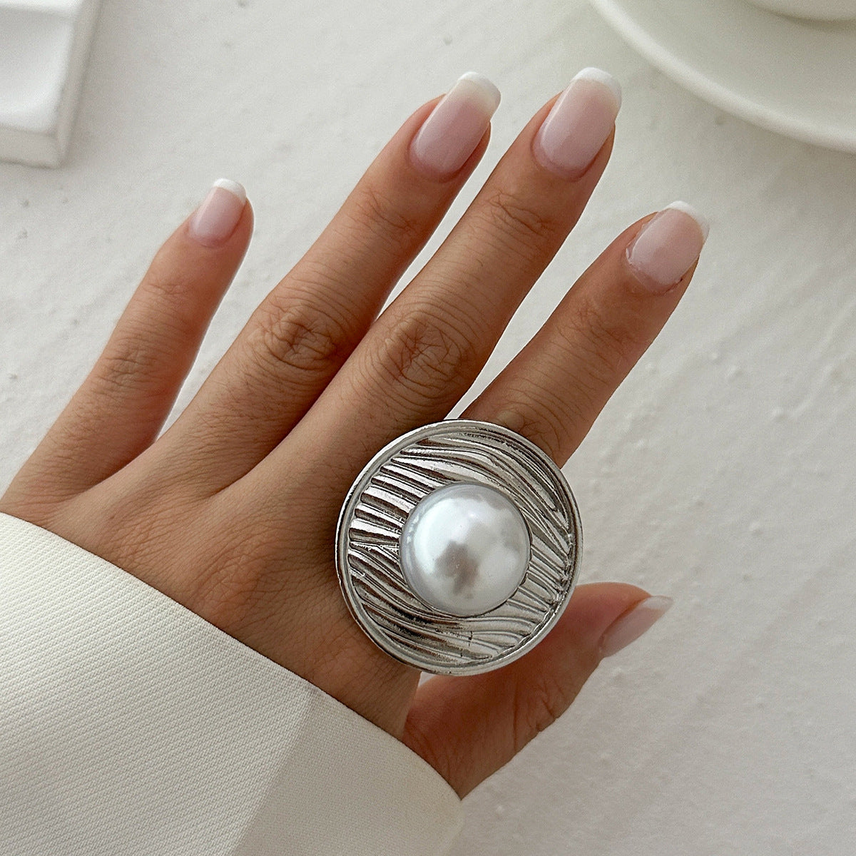 Corrugated Pearl Ring