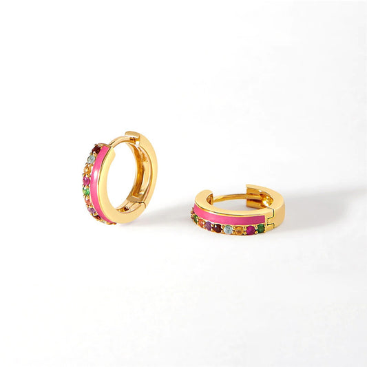 Zircon Mini Hoop Gold Earrings