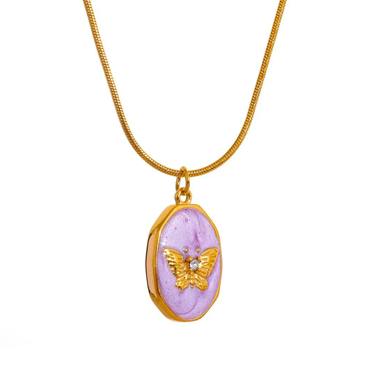 Ellipse Purple Butterfly Necklace