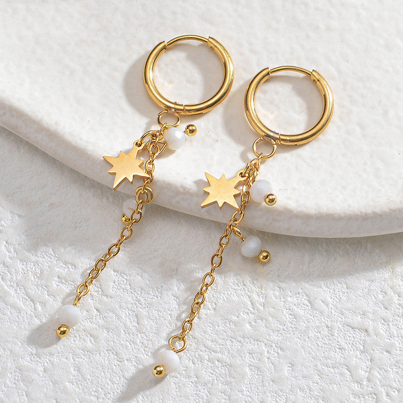 Beaded Eight-Point Star Tassel Earrings