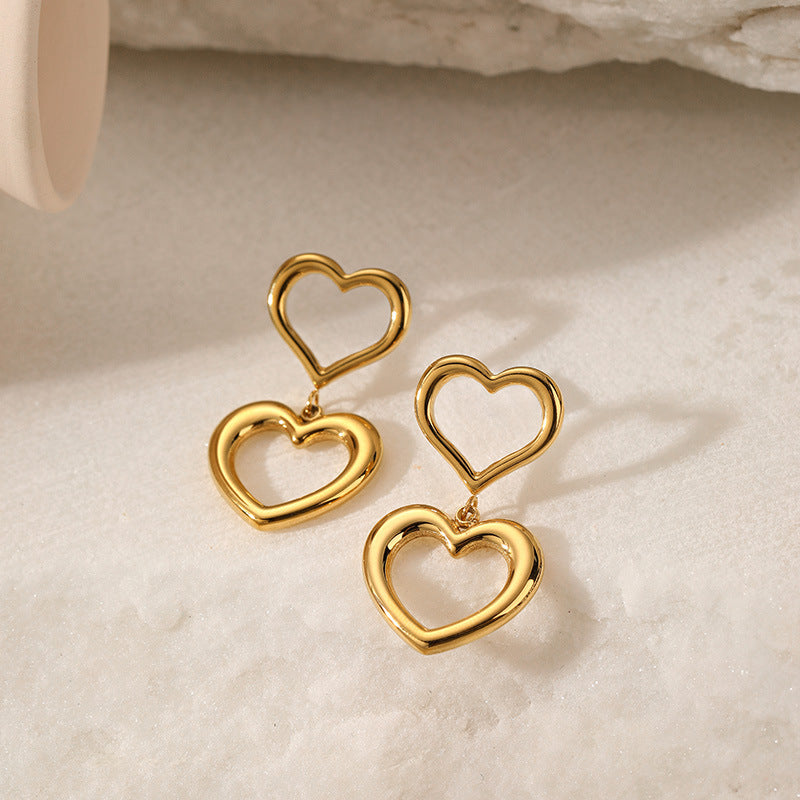 Double Layer Heart Pendant Earrings