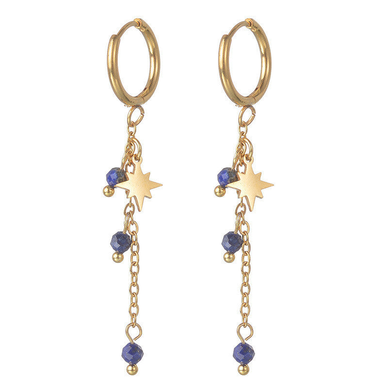 Beaded Eight-Point Star Tassel Earrings